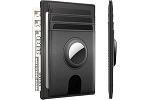 typecase Slim Minimalist Airtag Card Wallet for Men, Front Pocket Premium Crazy Horse Leather Wallet with Airtag Holder, RFID Blocking Cash Credit Card Wallet Compatible with AirTag (Black)