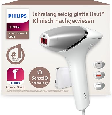 Lumea IPL 8000 Series - IPL Geräte Haarentfernung für bis zu 2 Jahre seidig-glatte Haut¹ mit 3 Aufsätzen für Körper & Gesicht, Alternative zur Laser-Haarentfernung (BRI946/00)