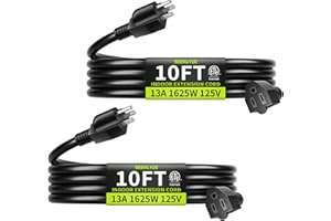 SEEKLYZE 10 FT (2Pack) 13A 1625W 16/3 Black Extension Cord, Indoor Extension Cord for Laptops, Coffee Makers, Office Home Appliances, 3 Prong Resistant Cable Flexible, 125V ETL Listed