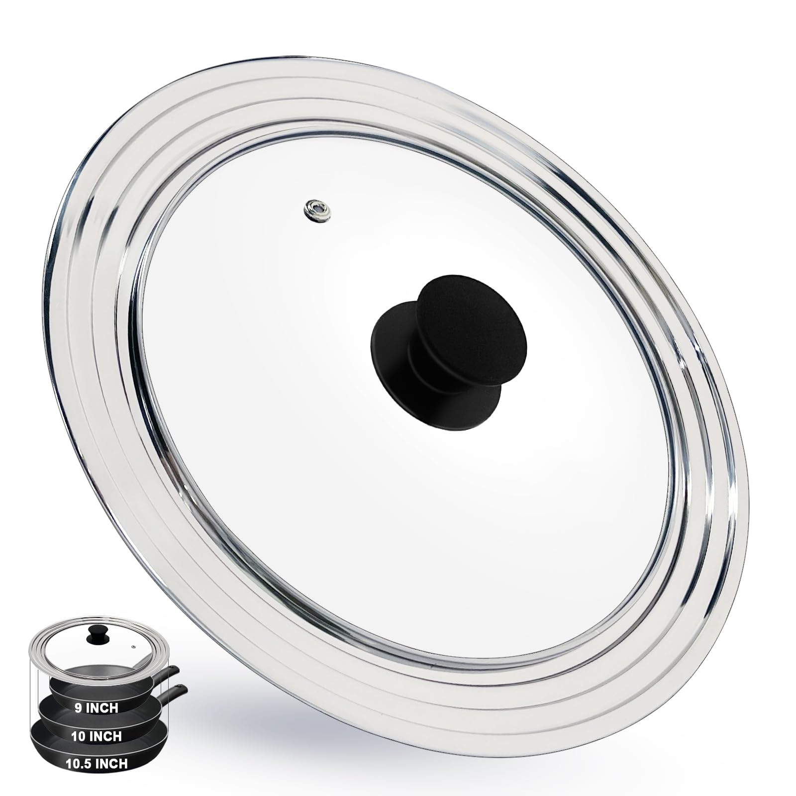 Photo 1 of 10.5 Inch Universal Pans Lid, Stainless Steel Pots Lid Fit 9, 10,10.5 Inch Pots and Pans, Heat Resistant Stainless Steel and Tempered Glass Lid, 10.5 In Frying Pan Lid