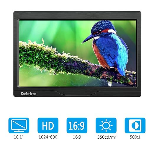 10 Zoll Monitor 1280x600 IPS Tragbarer LCD HD Bildschirm Monitor mit VGA HDMI Audio Ports mit Lautsprecher für DSLR, Haus Sic
