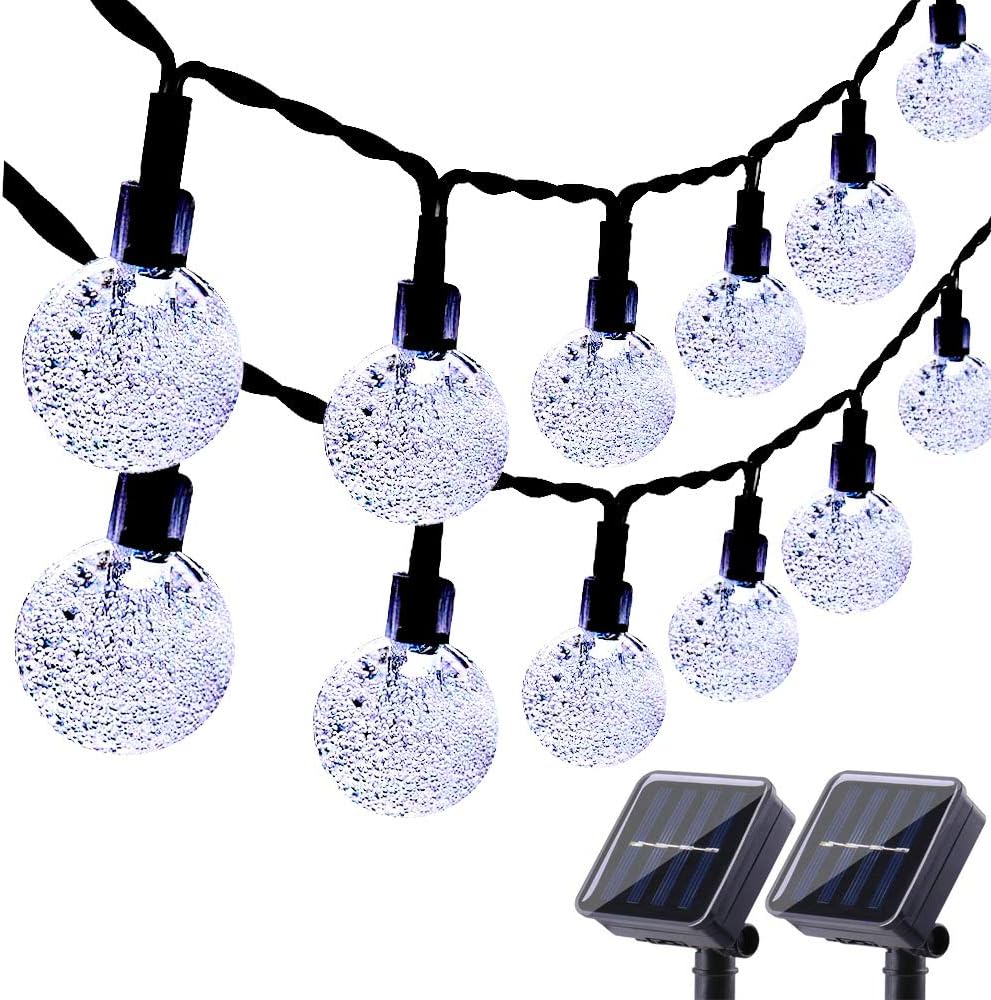 LYHOPE Solar Outdoor String Lights, 2 Pack Total 40ft 60 LED Crystal Ball Waterproof Solar Powered Globe Lights for Garden Patio Bistro Cafe Gazebo Holiday Party Outdoor Decorations (Cool White)