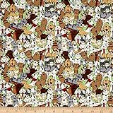 Love is a Four Legged Word Dogs & Cats Stacked Green Fabric by The Yard