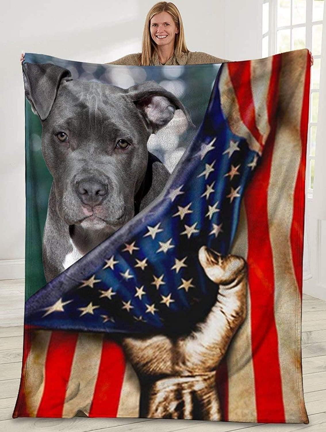 Blankets 3D Pitbull Dog American USA Plush Blanket Cozy