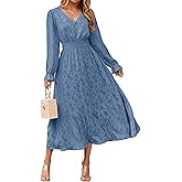 BerryGo Womens Long Sleeve Empire Waist Maxi Dress V Neck Fall Wedding Guest Flowy Long Dresses