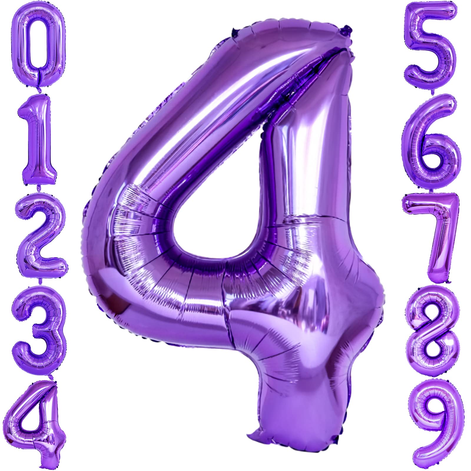 Photo 1 of 40 inch Purple Number 4 Balloon, Big Size Digit Foil Mylar Helium Balloons for Birthday Party Wedding Anniversary Bachelorette Celebration Baby Shower Decoration Supplies