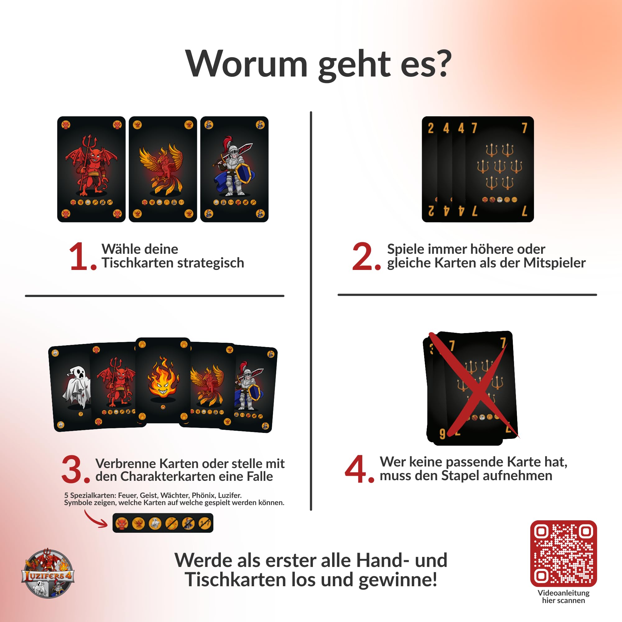 Luzifers4, Kartenspiel mit Teuflischem Spaß, Spiel für Erwachsene und Junge, Spieleabende mit Freunden oder Familie, für 2 bis 8 Spieler, Lustige Geschenk Idee, mit Videoanleitung 5