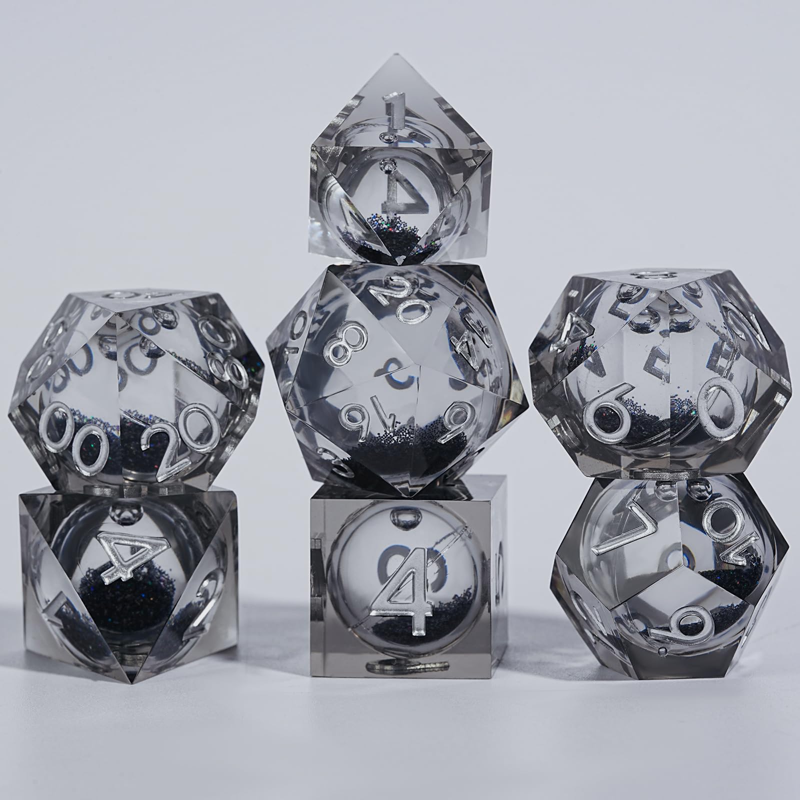 HKDZ Liquid Core DND Dice Grey White 7pcs with Gift Box,Handmade Resin Polyhedral D&D Dice for Dungeons and Dragons， Role Playing D20 D12 D10 D8 D6 D4 — image 1