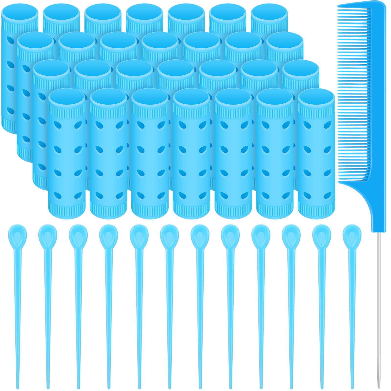 Photo 1 of *missing com*Syhood 29 Pcs Small Size Hair Roller Set Includes 28 Plastic Smooth Rollers 0.63 Inch/ 1.6 cm Hair Curlers with Steel Pin Tail Comb for Short Long Hairdressing Styling Tools, Blue