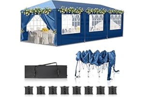 DOINUO 10x30 Pop Up Blue Canopy Outdoor Tent Party Tent with 8 Sidewalls, Wedding Party Tent Outdoor Canopy Waterproof UV50 Canopy Tent Event Shelter for Parties, 8 pcs Weight Bag,Carry Bag
