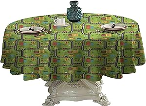 Kids Car Race Track Roadway Activity Food Round Tablecloth Cartoon Style Illustration with Buildings Roadworks Outdoor Picnics 70 inch