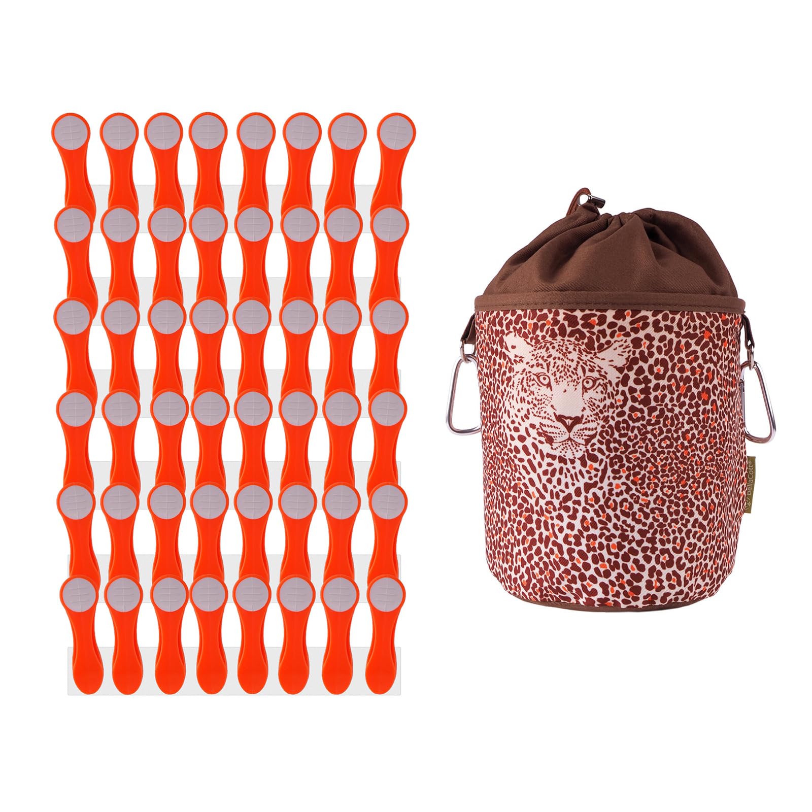 bellaCott 48 Clothes Pegs with Stainless Steel Compression Springs and Soft Touch Orange Grey 1 x Clothes Peg Bag Leopard Brown