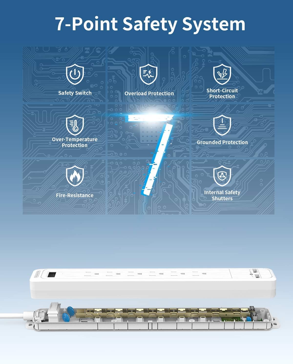 Surge Protector Power Strip Long Cord, NTONPOWER Flat Plug Power Strip with USB, 25 ft Extension Cord, 6 Outlet 2 USB Desktop Charging Station, 1080 Joules, Wall Mountable for Home and Office, White: Home Audio & Theater