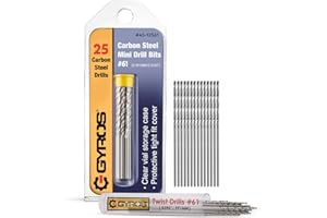 Gyros Carbon Steel Wire Gauge Mini Twist Drill Bits | Includes 25 Micro Carbon Steel Bits Size #61 with Clear Storage Vial | 