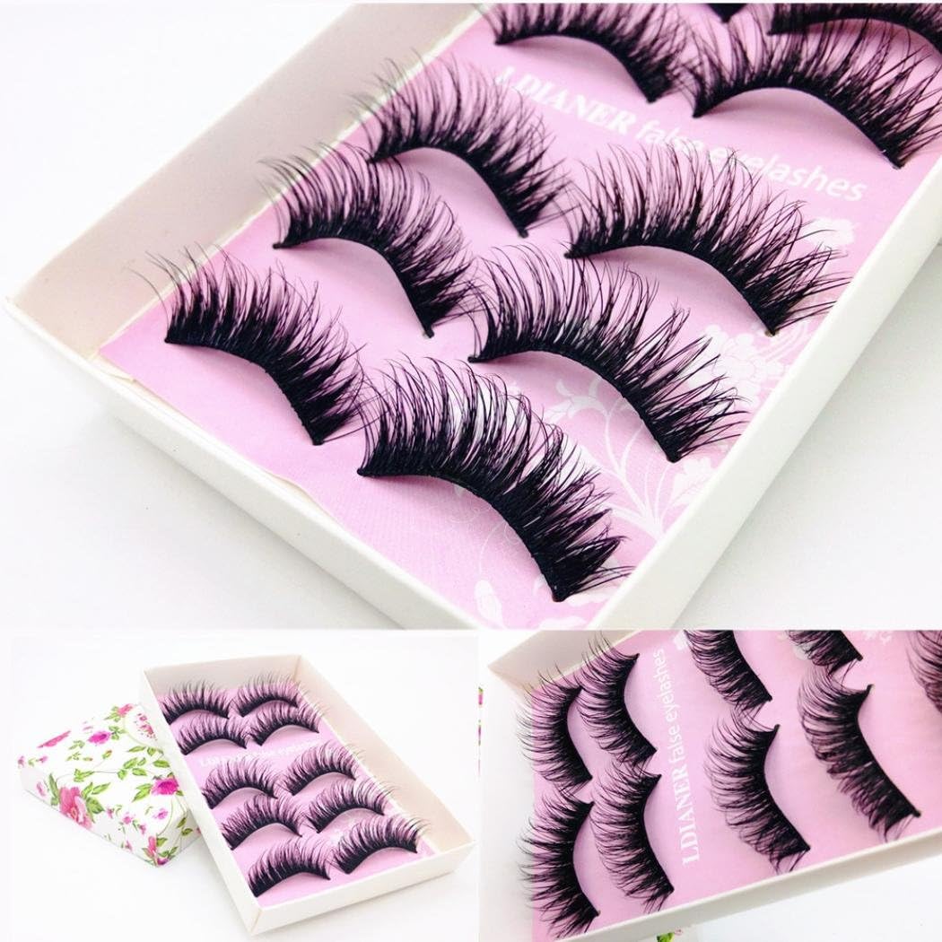 Nesee Pack of 10 Pairs Party Thick Long Cross False Eyelashes Black Band Eye Lashes