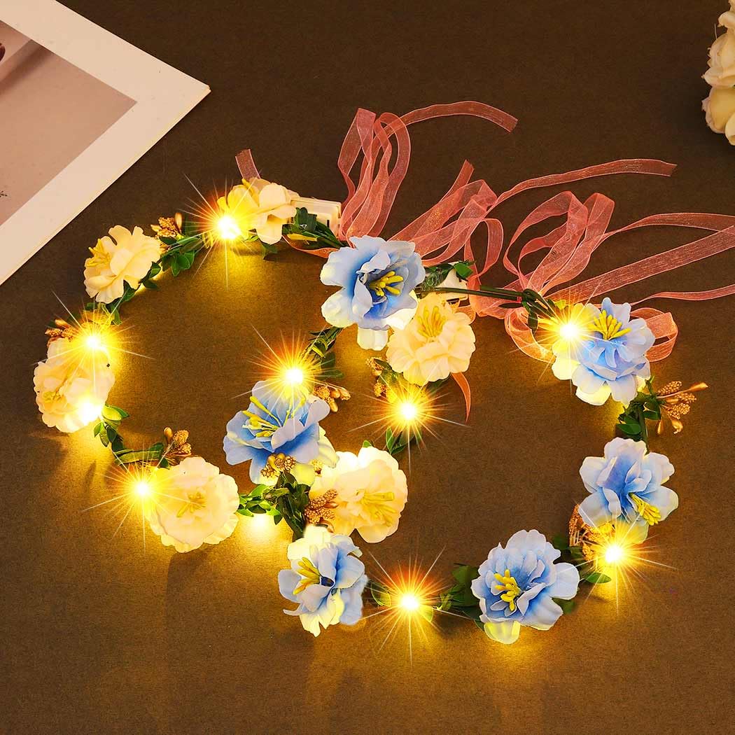 Zoestar Light Up Flower Crown Headband LED Hair Wreath Headbands Bridal Floral Headpiece Festival Garland Headdress for Women and Girls,2 Pcs