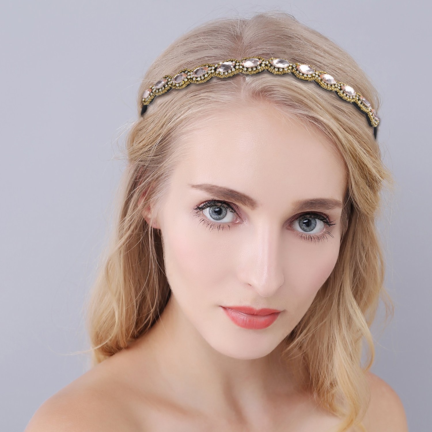 Fascigirl Rhinestone Headbands, 5PCS Jeweled Decorative Forehead Diamond Headband Crystal Headband Beaded Headbands for Women Birthday Gift with Stone