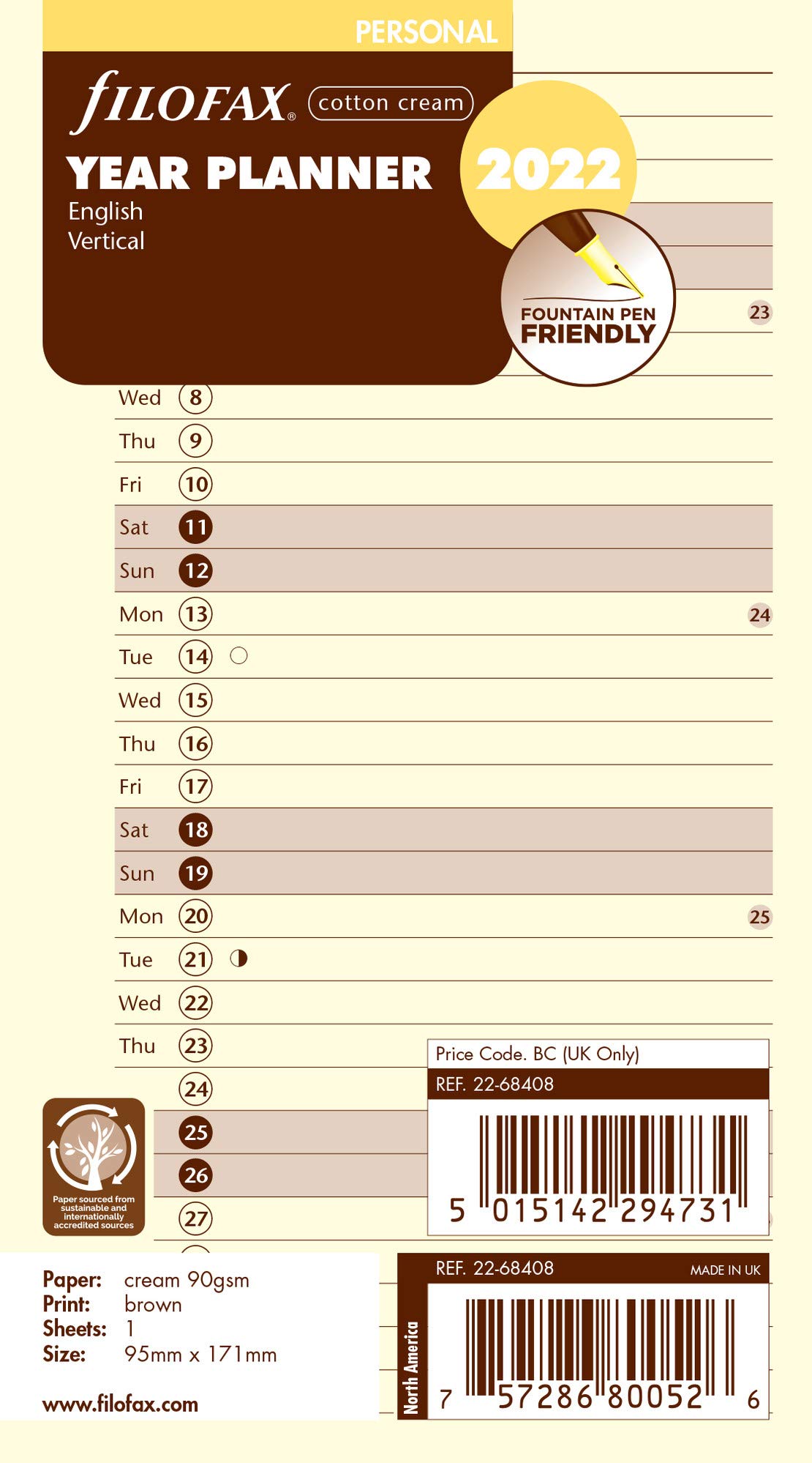 Filofax Personal Year Planner Cotton Cr.(E)000022-68408 Cream