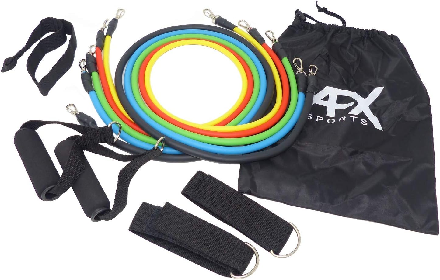 AFX Sports Exercise Resistance Bands Set, Fitness Stretch Workout Kit, 5 Tubes, 2 Foam Handles, 2 Ankle Straps
