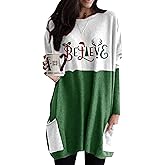 YMING Womens Christmas Round Neck Sweatshirt Long Sleeve Printed Shirt Dress Oversized Loose Fit Pullover Tops with Pockets