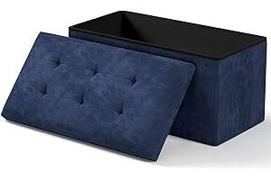 OS MOTOR Storage Ottoman Bench, Folding Ottoman Foot Rest, 15 x 30 x 15 Inches, End of Bed Bench, Storage Chest, for Living Room, Bedroom, Hallway, Entryway, Navy Blue