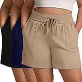Evervibe 3 Pack Women's Plus Size Shorts, Drawstring Sweat Shorts Loose Lounge Running Athletic Shorts with Pockets