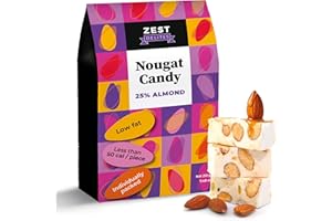 Christmas Nougat Candy by Zest Delites, 25% Almonds Torrone Italian Candy Individually Wrapped, Soft & Chewy, Holiday Snacks, Gluten-Free, No Preservatives, Low Fat, 100 Calories Per Serving, 7.48 oz