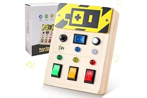 Asweets Montessori Busy Board for Toddler, Wooden Busy Board with LED Light Switches, Sensory Autism Toys Baby Travel Toys, Boys Girls Gifts for Birthday Christmas