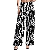 Womens Wide Leg Pants Plus Size High Waisted Pattern Print Lounge Trousers Classic Basic Comfy Work Office Pant