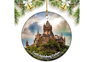 UMSUFA Germany Castle Reichsburg Cochem Christmas Ornaments for Tree Ceramic Pendant Double Sided Ornament Decor Xmas Gifts Porcelain Travel Souvenirs