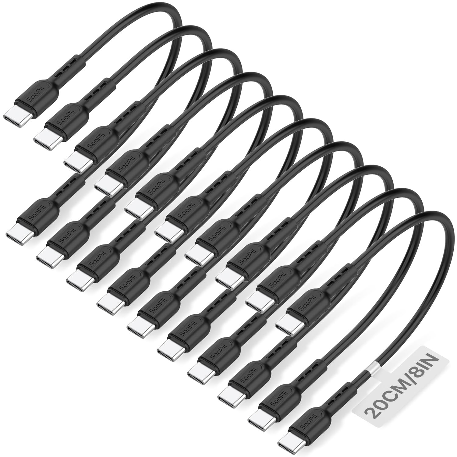 Photo 1 of SOOPII 10-Pack Short USB C to USB C Cables,8 Inch/0.7Ft 60W Type C Fast Charging Cables,Compatible with lPhone,Galaxy,lPad,MacBook,Charging Station and Power Bank Accessory(Black)