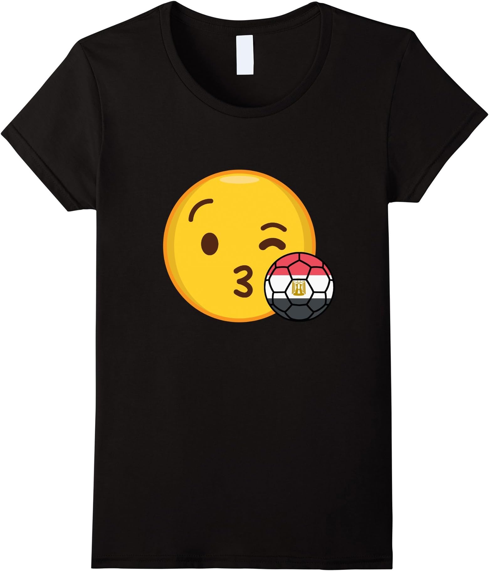 Women's Emoji Loves Egypt Soccer T-Shirt Egyptian Football Funny Tee Medium Black