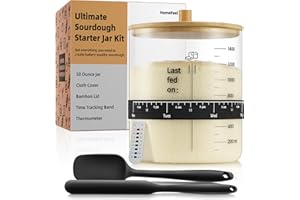 HomeFeel Premium Sourdough Starter Jar - 50 oz Large Glass Jar with Bamboo Lid, Cloth Cover, Date Tracker, Thermometer and Scraper, Stylish Design and Wide Mouth Starter Kit