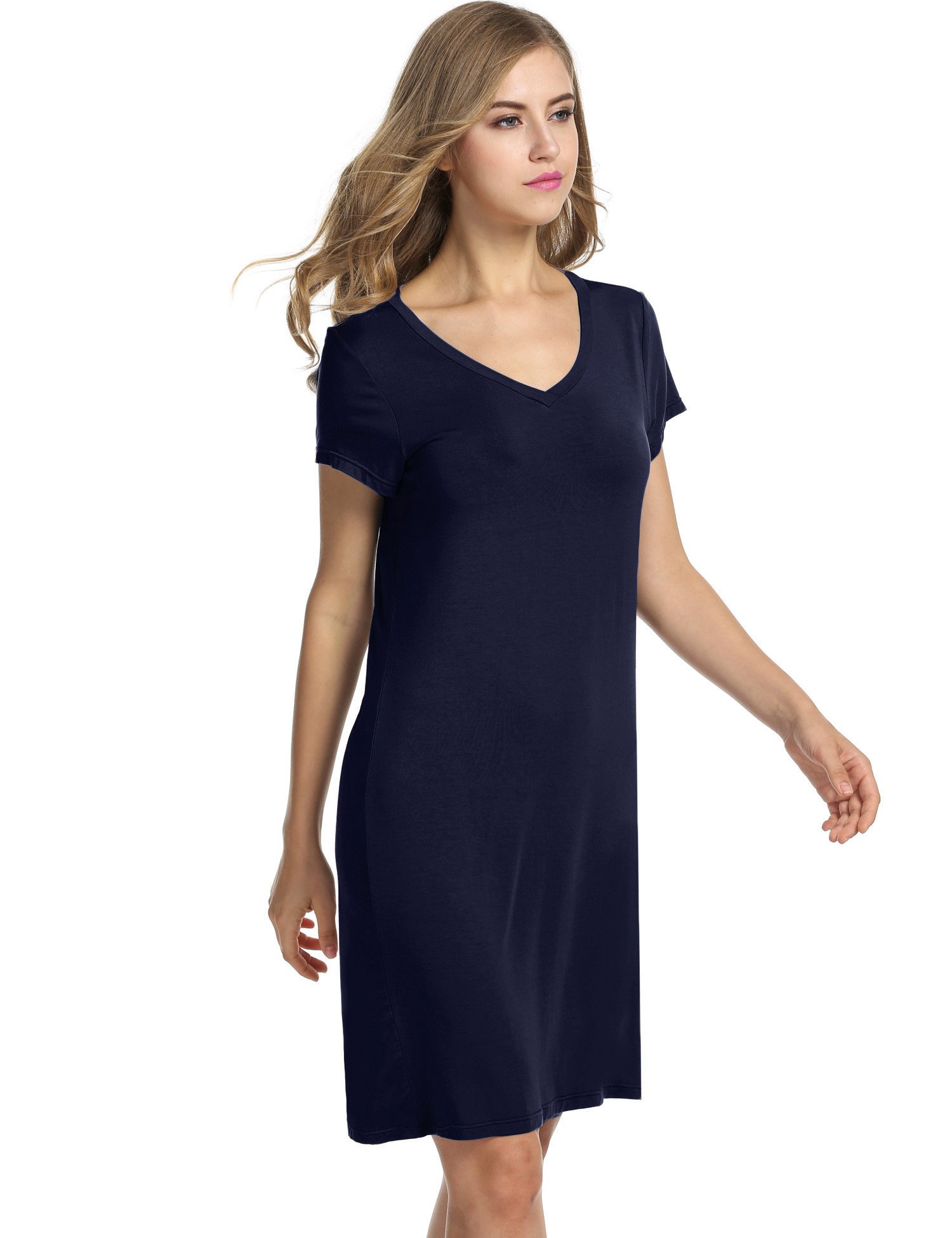 L\'amore Womens Nightwear Cotton/ Satin Loungewear Short Sleeve Nightshirt