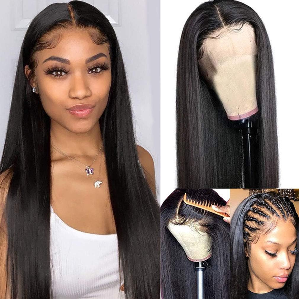9A Brazilian Lace Front Wigs 18inch Pre Plucked with Baby Hair Human Hair Wigs 150% Density Straight Human Hair Lace Front Wigs 13x4 Deep Part for Women Natural Hairline #1B Black Color