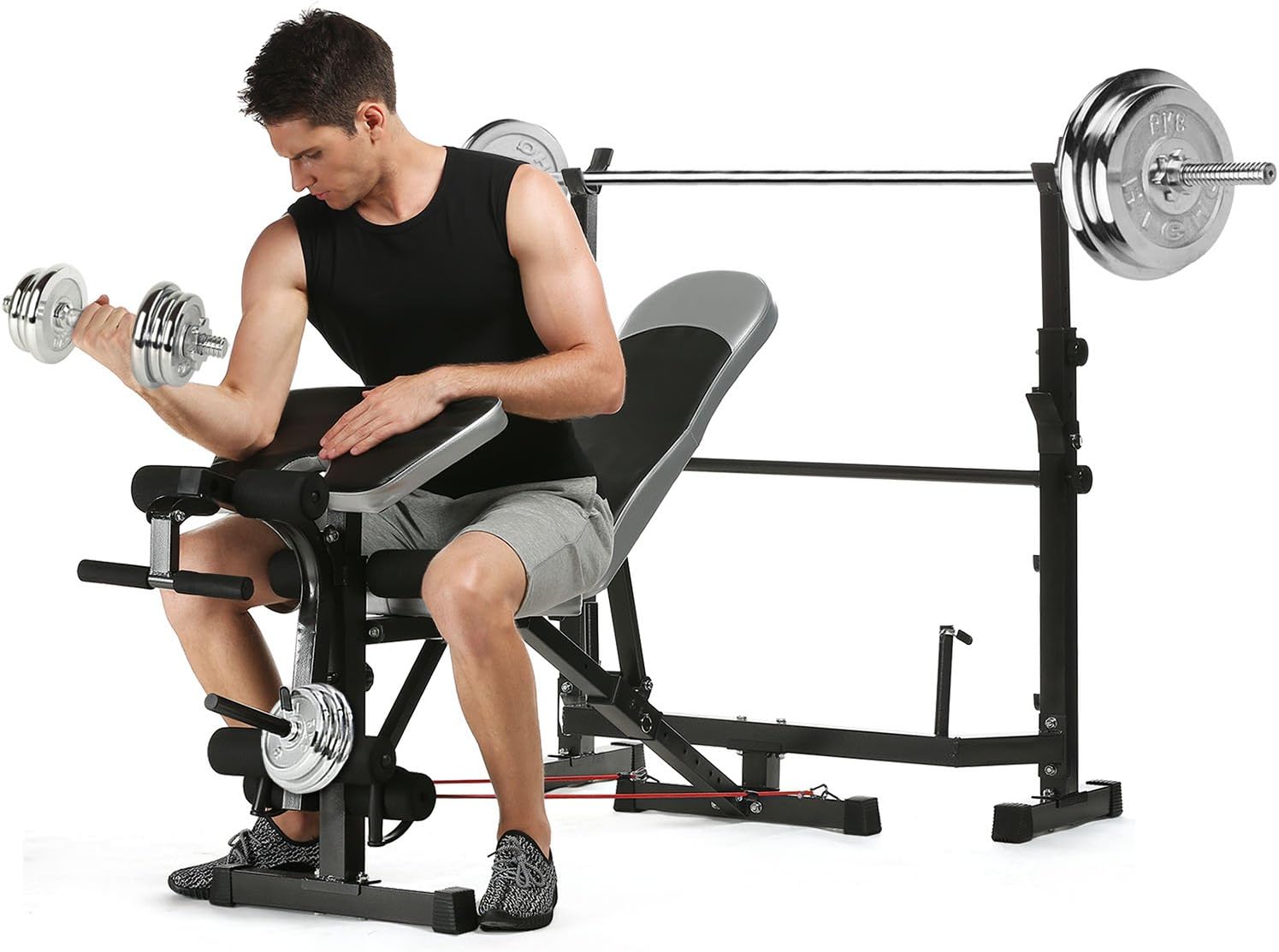 Adjustable Olympic Weight Bench with Leg Developer and Squat Rack Multi-Functional Weight Lifting Bench Set for Whole Body Exercise