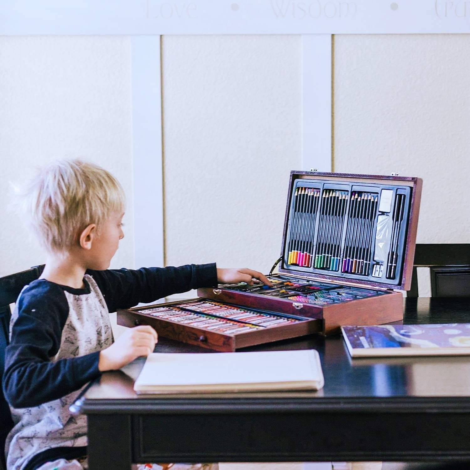 145 Piece Art Set with 2 x 50 Page Drawing Pad, Art Supplies in Portable Wooden Case, Crayons, Oil Pastels, Colored Pencils, Watercolor Cakes, Sharpener, Sandpaper: Arts, Crafts & Sewing