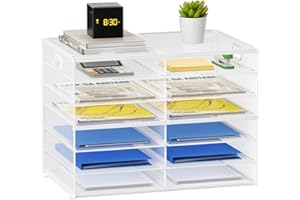 Lavatino 12 Compartments Paper Organizer for Desk, Mesh Literature Organizer, Mail File Sorter Tray with Handle, Desktop Mailbox for Office Classroom Home - White