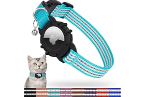 ODOKELE Reflective AirTag Cat Collar, Integrated Kitten Collar with Apple Air Tag Holder, Lightweight Cat Tracker Collars with Bell, Fits for Girl Boy Cats, Kittens and Puppies (Teal, S)