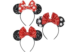 LIHELEI Minnie Ears Mouse Ears Headband with Sequin Bows, Headbands for Man Halloween Costume, Headwear Hair Accessories for Women -Minnie Ears 3PCS