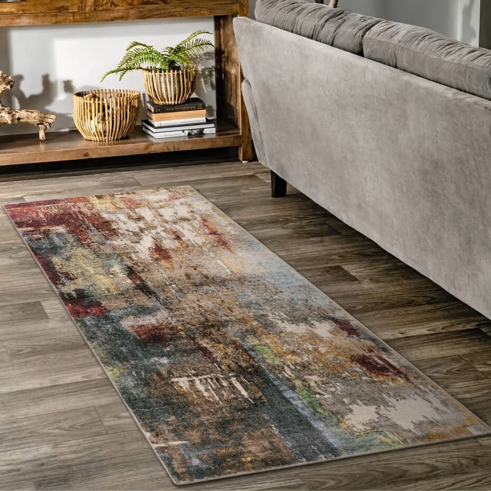 Photo 1 of Lahome Modern Abstract Bathroom Runner Rug, 2x4.3 Red Entryway Carpet Runner Rugs with Rubber Backing, Soft Washable Non Slip Laundry Room Rugs and Mats for Bedroom Door Foyer Kitchen Hallway
