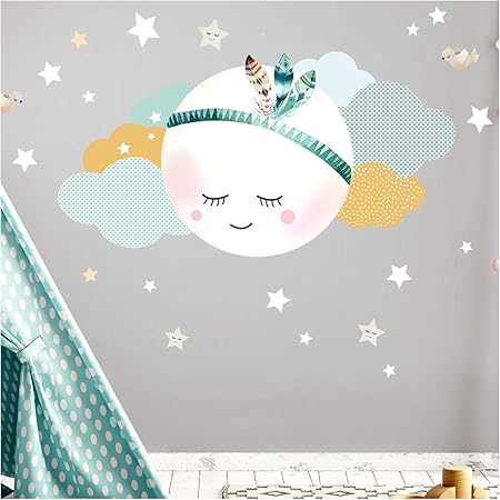 Little Deco Wandsticker Mond Wolken I Mint Grau Xl 97 X 51 Cm Bxh I Kinderzimmer Wandtattoo Junge Baby Deko Zimmer Dl246 2 Xl Amazon De Baumarkt