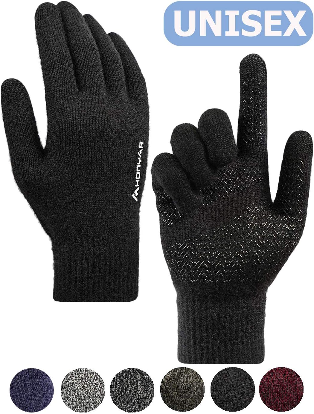 HONYAR Winter Gloves Men Women - Touch Screen Knitted Anti-Slip Elastic Cuff Warm Thermal Soft Lining for Driving Running