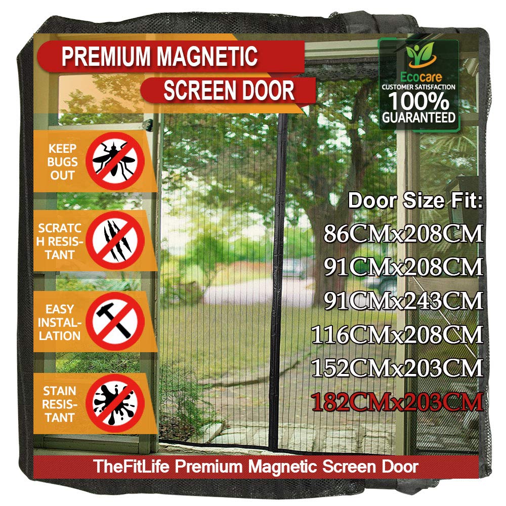 TheFitLife Magnetic Fly Screens for Doors - Heavy Duty Mesh Curtain with Full Frame Hook and Loop Powerful Magnets That Snap Shut Automatically