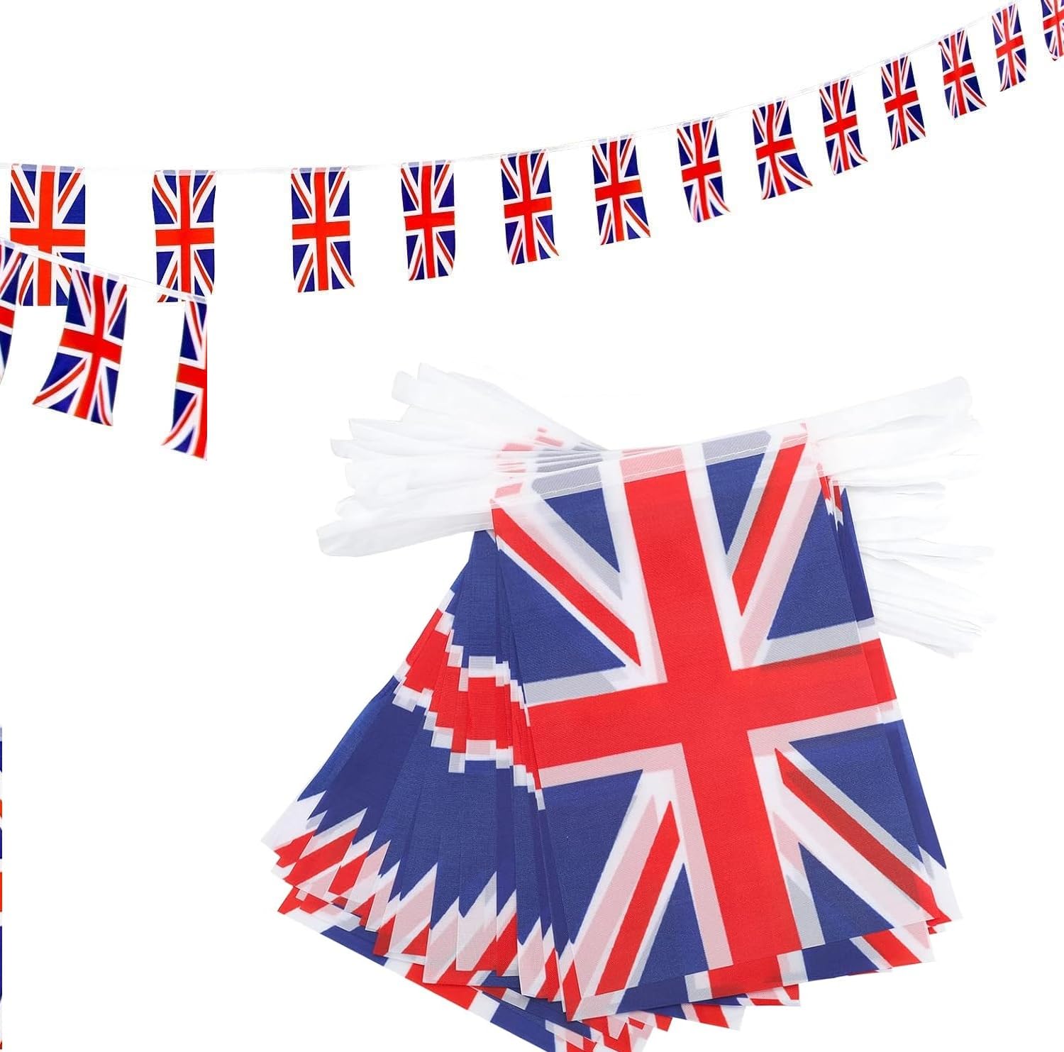 10m/33ft Long Union Jack Bunting with 30 Fabric Flags Queen's Platinum Jubilee Banner For Wedding Sporting Royal Events Pub Office BBQ Street Party Support — image 1