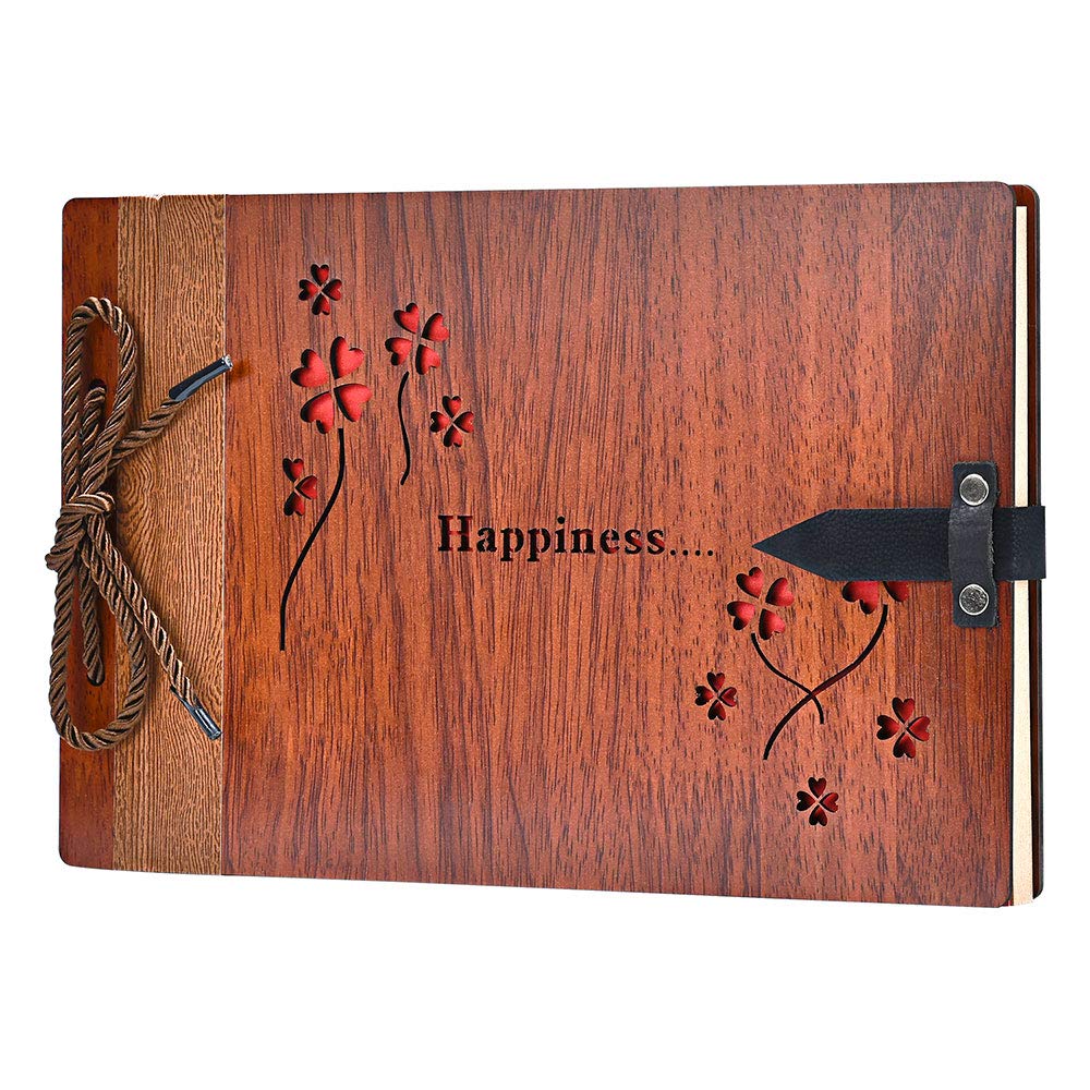 ZEEYUAN Photo Album Scrapbook, 11.4 x7.4 Inches Wooden DIY Album Book with 80 Pages Present for Valentines Mothers Anniversary Day Birthday