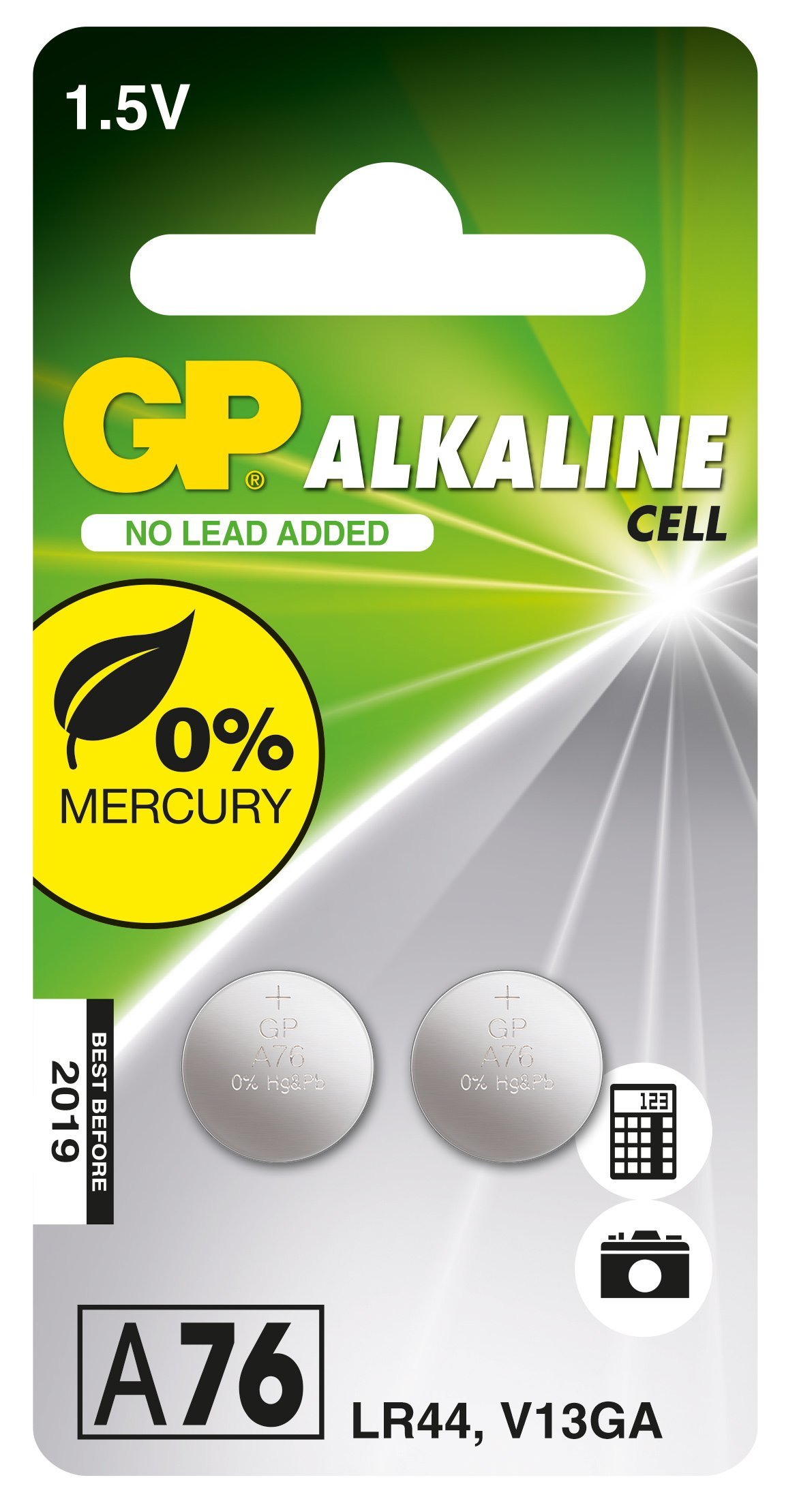 GP A76 °F U2 Alkaline Batteries AG13/LR44 (1.5 V Pack of 2 in Blister Packaging