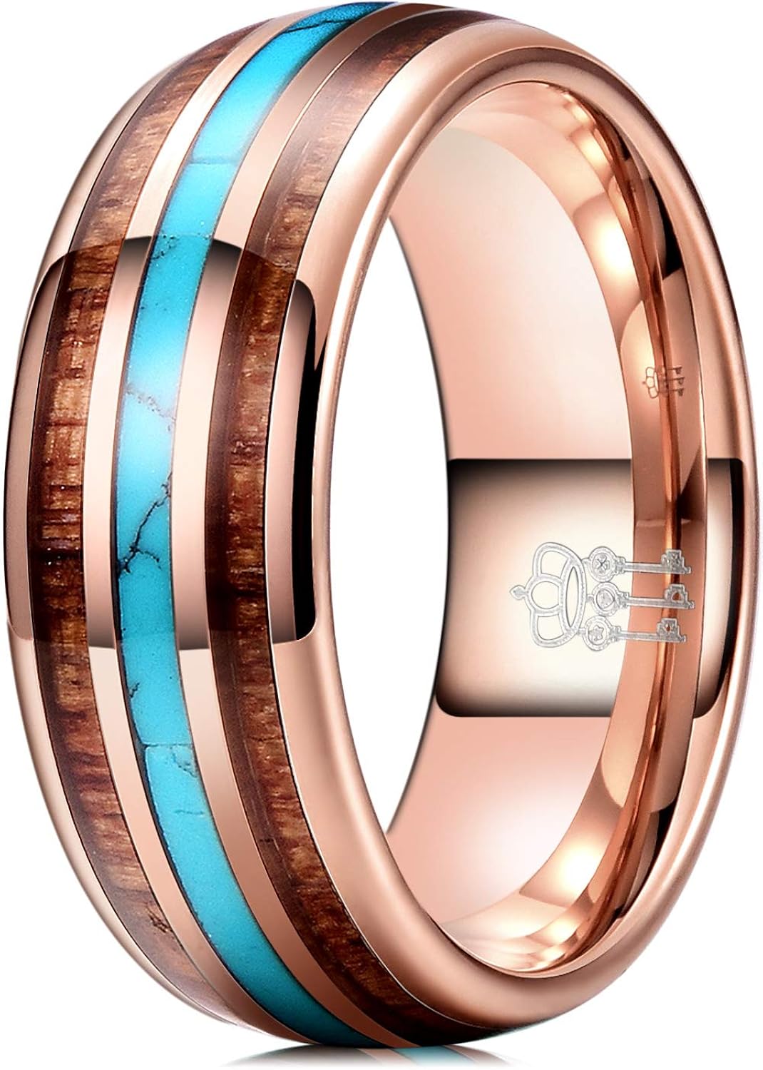 THREE KEYS JEWELRY Mens KOA Wood Rings Unique Tungsten Carbide for Man