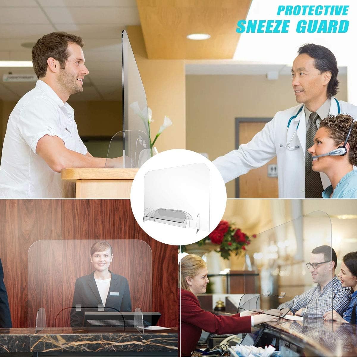 Sneeze Guard, 32" x 24" Protective Self-Standing Plexiglass Shield Scratch Resistant Barrier with Transaction 18" x 6" Window Flap for Receptionist, Checkout Counter, and Offices : Office Products