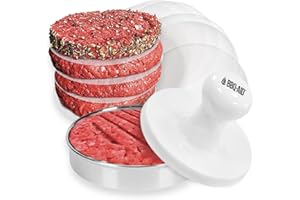 BBQ-Aid Porcelain Burger Press 5"- Round Burger Smasher for Grilling Evenly, Stuffed Burgers- Hamburger Press Patty Maker Perfect for Flat Top Griddle Grill Cooking, Stainless Steel Burger Press